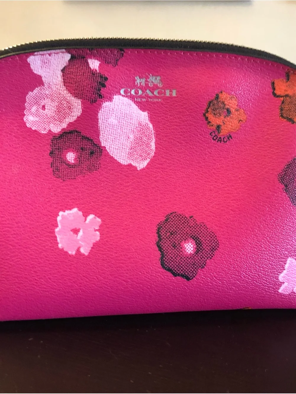 COACH Pink Floral Zip Cosmetic Case